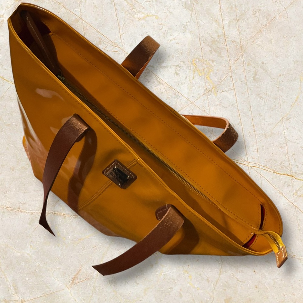 Dooney & Bourke Patent Leather Mustard Color Tote Bag - Picture 7 of 13
